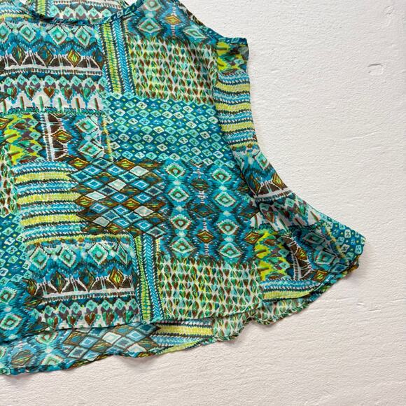 Nabee Blue Green Sheer Aztec Print Cami Tank Top, Size Large - Picture 3 of 6